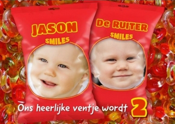 Uitnodiging kinderfeestje met snoepzakken